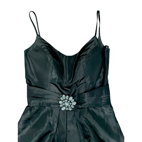 Lazaro Taffeta Black Dress Embellished Party A Line 8 Formal Glam Cocktail Guest - Picture 4 of 8